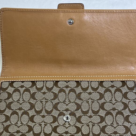 Coach C Signature Brown & Khaki Canvas & Leather Bifold Wallet w/Buckle & Chkbk - Picture 15 of 16